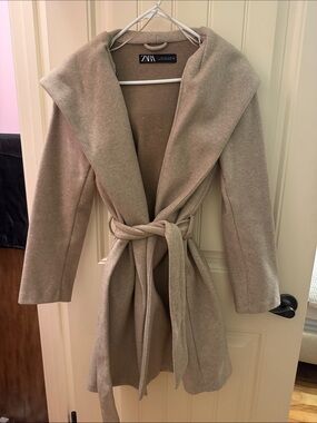 Zara Beige Wrap Coat with Belt
